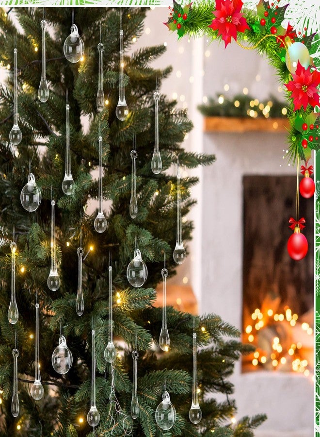 AceOrbit 100 Pcs Christmas Teardrop Ornaments 5 Styles Clear Acrylic Hanging Raindrop Decoration Crystal Chandelier Pendant for Christmas Tree Decor Winter Party Wedding Supplies - Image 5